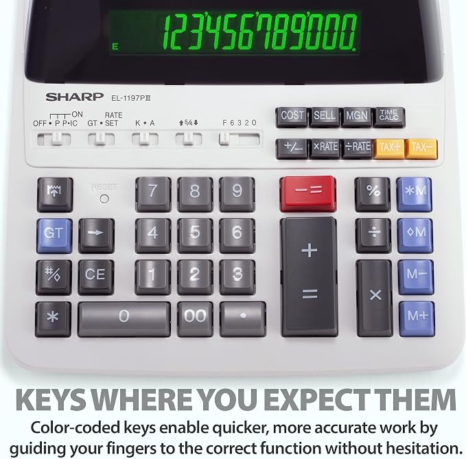 Sharp EL-1197PIII Heavy Duty Color Printing Calculator
