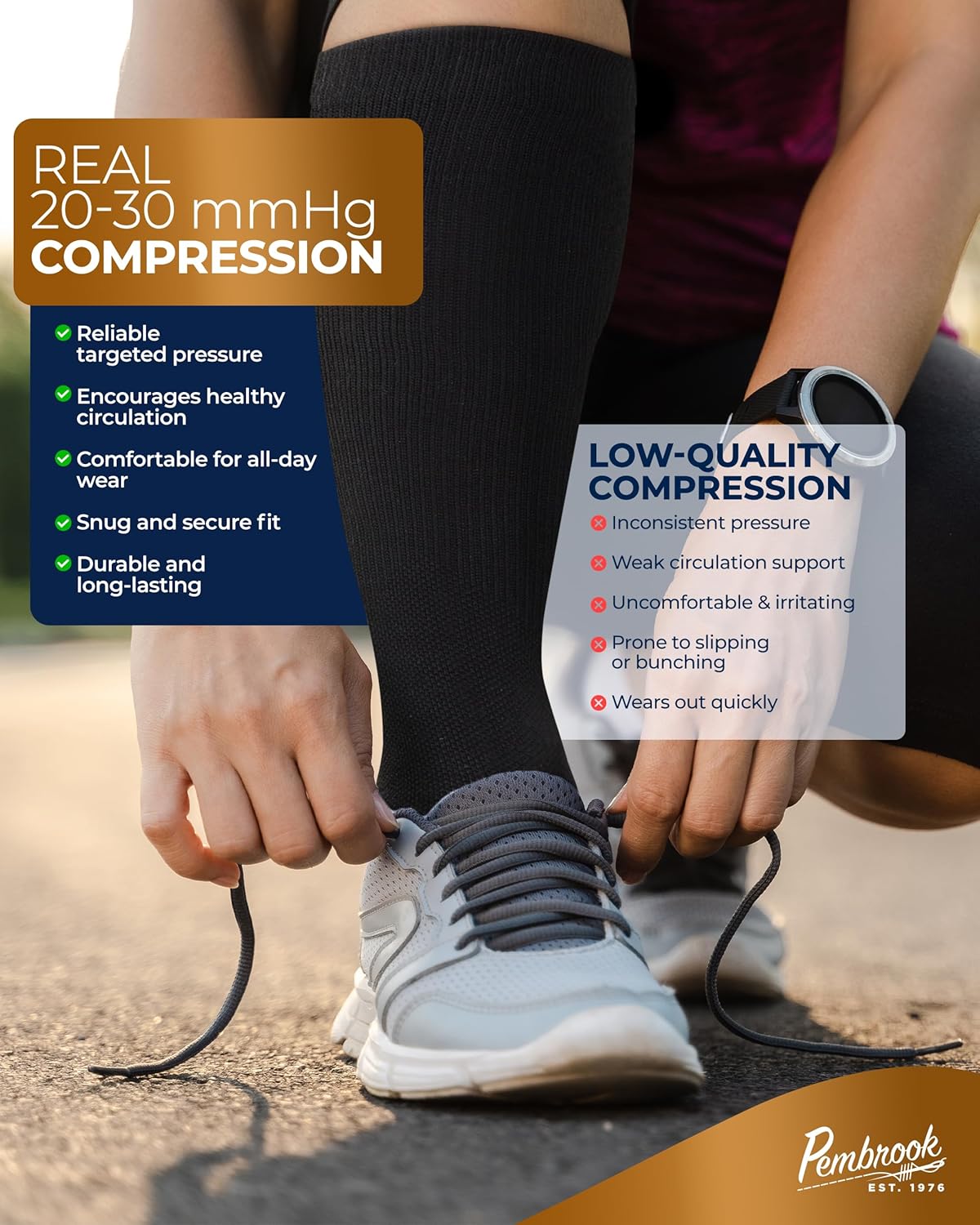 Pembrook Copper Compression Socks for Men - 20-30 mmHg | Ideal for Running, Hiking, and Travel