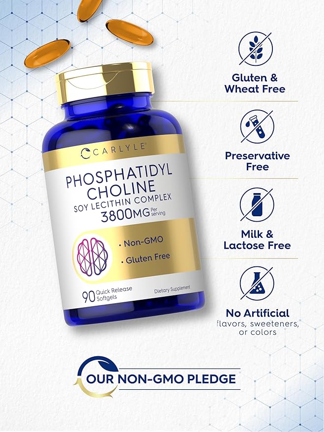 Carlyle Phosphatidyl Choline Supplement | 3,800mg | 90 Quick Release Softgels | Non-GMO & Gluten Free