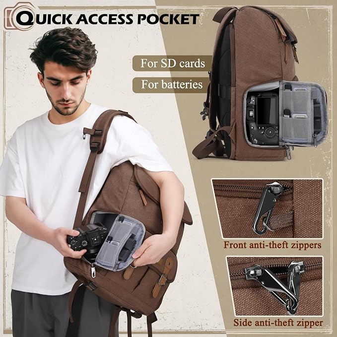RAINSMORE Camera Bag Backpack for DSLR/SLR Mirrorless 15.6 Inch Laptop Camera