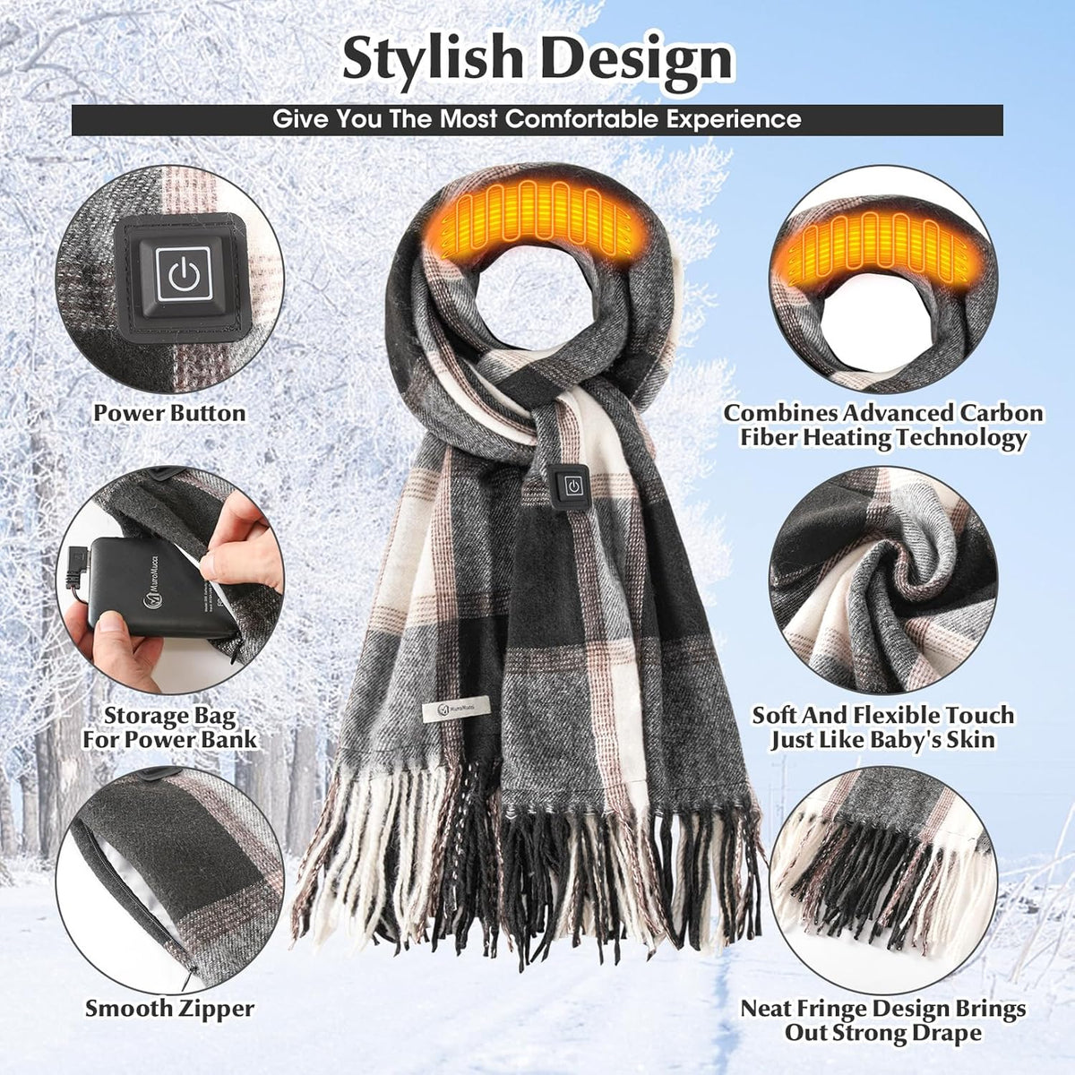 Skiennix Heated Scarf - Rechargeable Neck Warmer for Women & Men | Intelligent Electric Heating, Winter Warmth