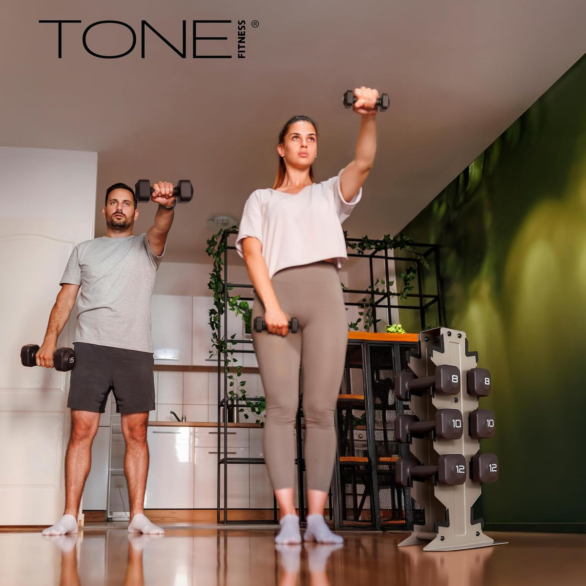 Tone Fitness Neoprene Dumbbell Set - Non-Slip, Anti-Roll Hand Weights for Home Gym | 20 lb to 100 lb Options