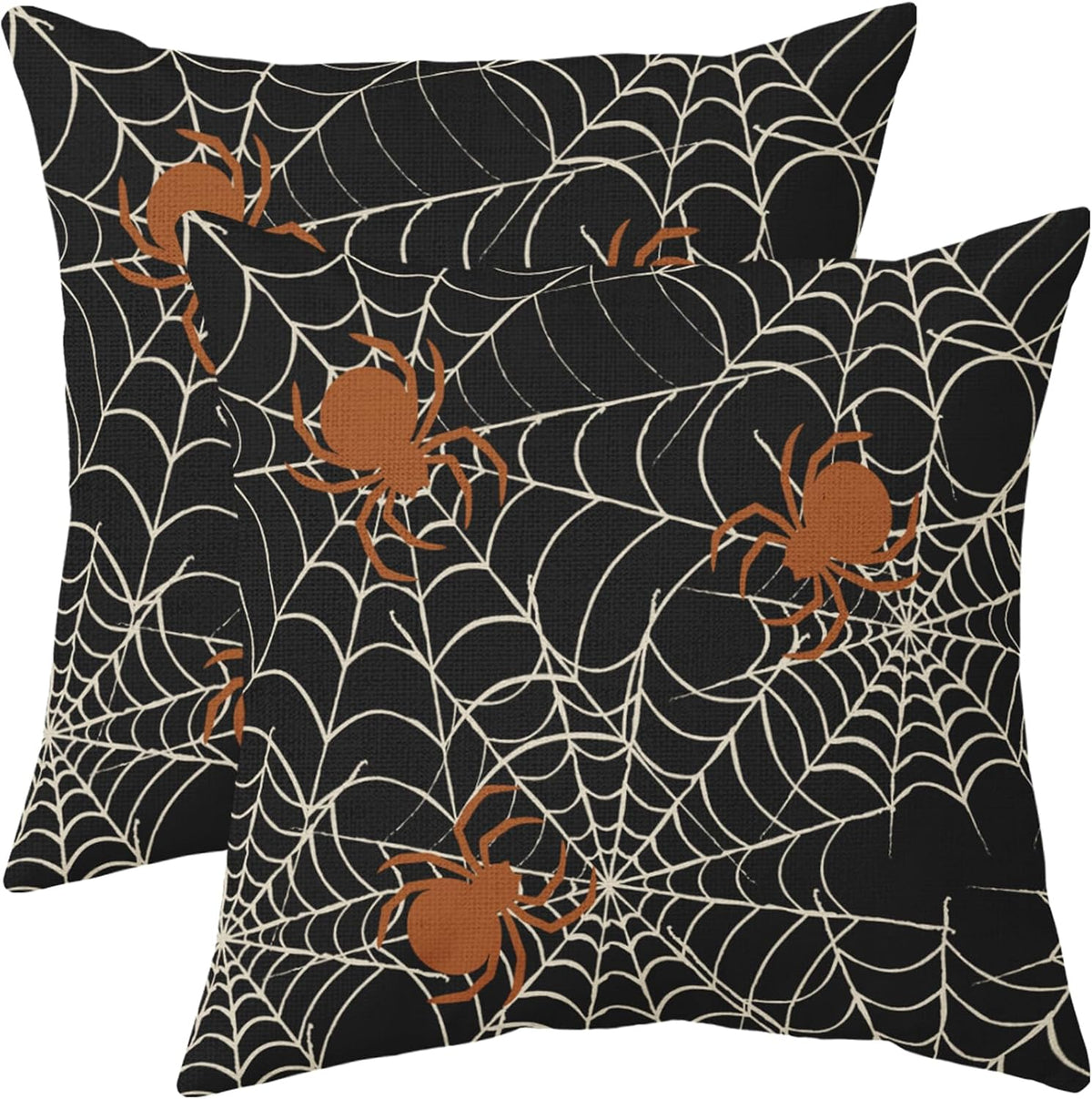 Halloween SpiderWeb Pillow Covers 18x18 Set of 2 Black White Spider Web Orange Spider Outdoor Decorative Throw Pillows Scary Farmhouse Pillowcases Linen Cushion Case Decor for Home Sofa Couch Bed