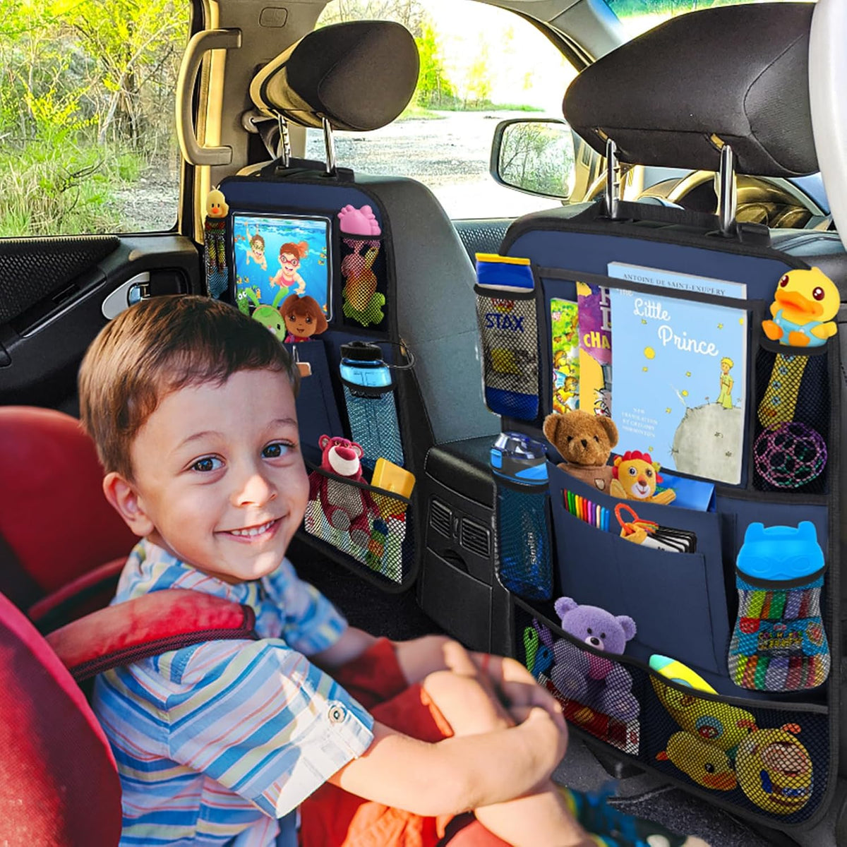 Backseat Car Organizer w/ 10 Storage Pockets, 11" Tablet Holder, 2 PCS Blue