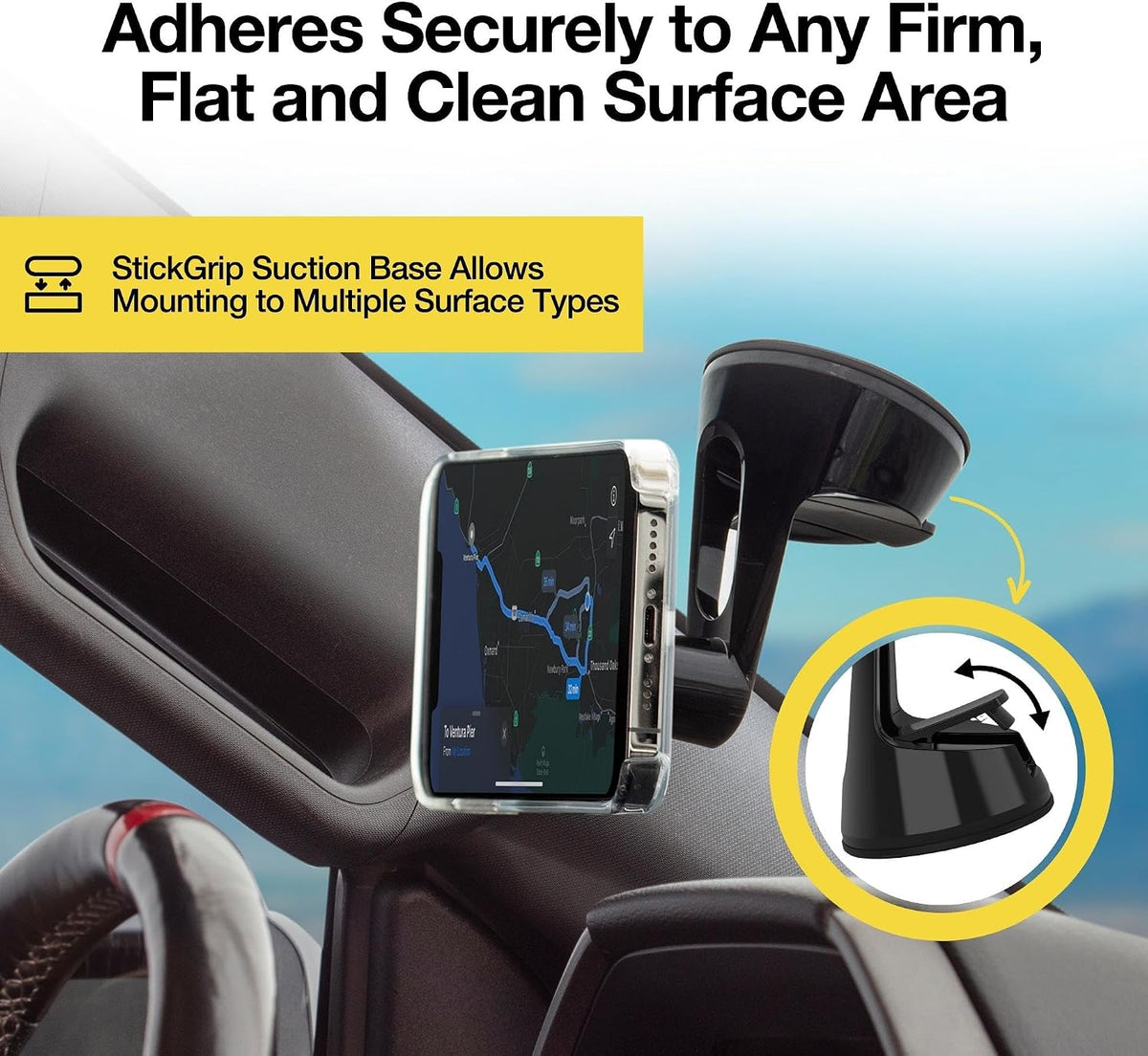 Scosche MP2WD-XTSP MagicMount Pro2 Magnetic Car Phone Holder - Ultimate Magnetic Car Mount for Windshield or Dashboard with Suction Cup - Compatible with MagSafe, iPhones, Galaxy, Pixel & Smartphones
