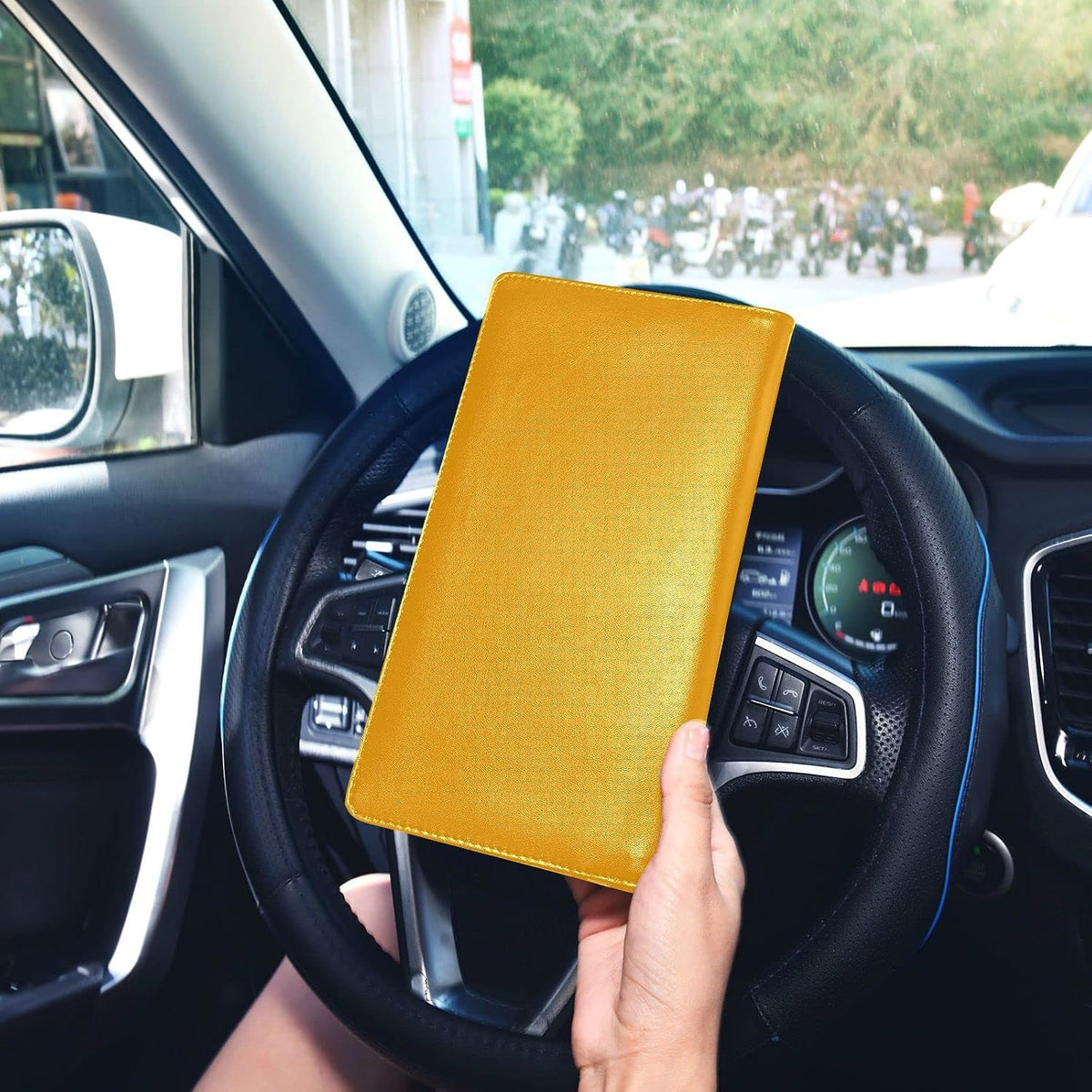 Custom Car Registration and Insurance Card Holder Personalized Leather Glove Box Organize Men Women Wallet Accessories Case for Cards, Essential Document Driver License Yellow Orange