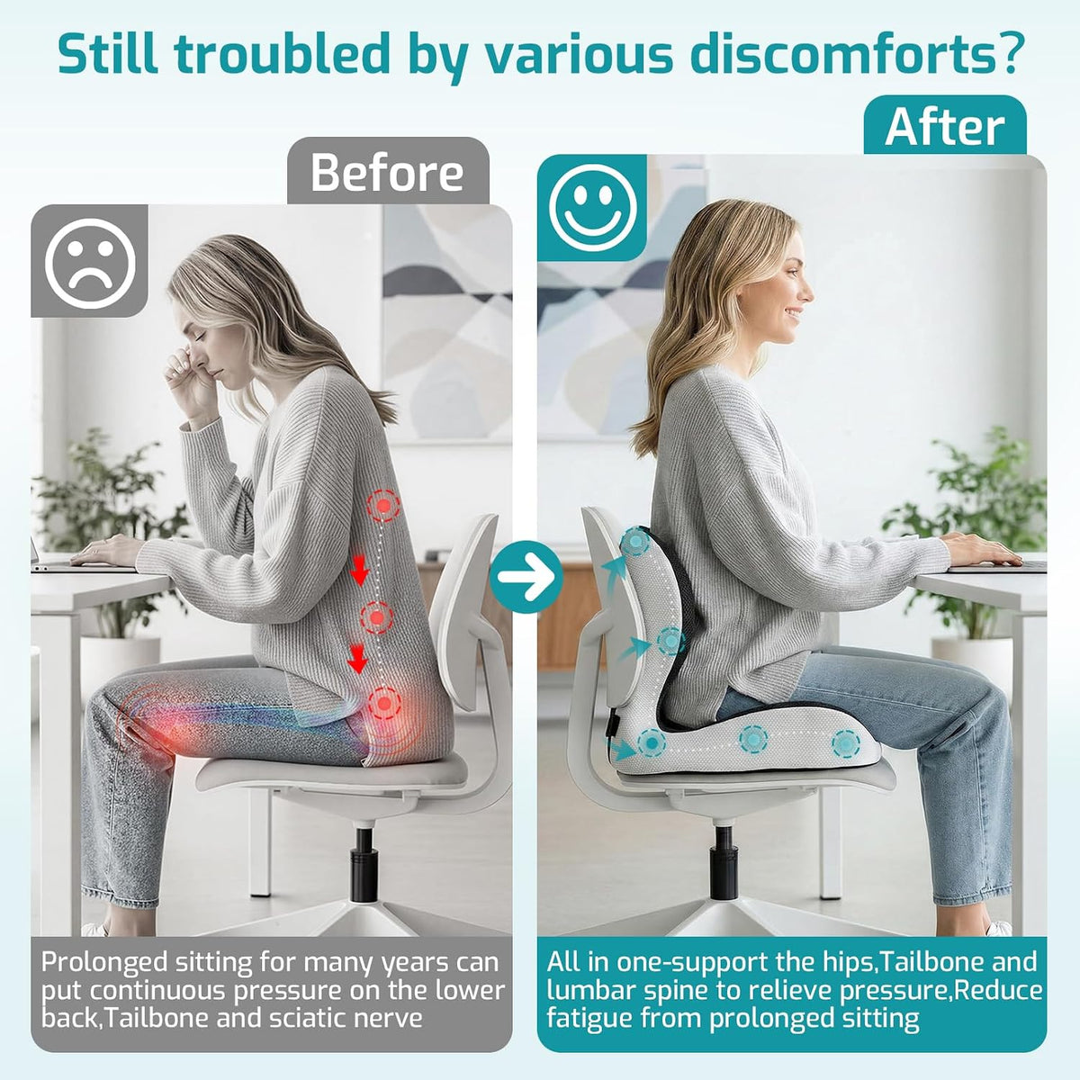 Ergonomic Seat Cushion & Lumbar Support Pillow for Office,Car