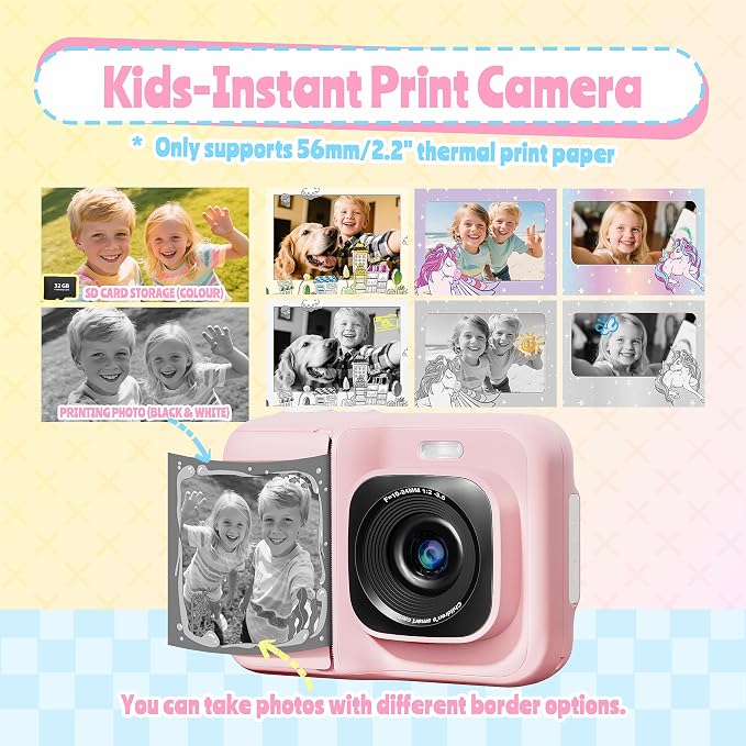 Instant Print Camera for Kids, Christmas Birthday Gifts for Girls Boys Age 3-12