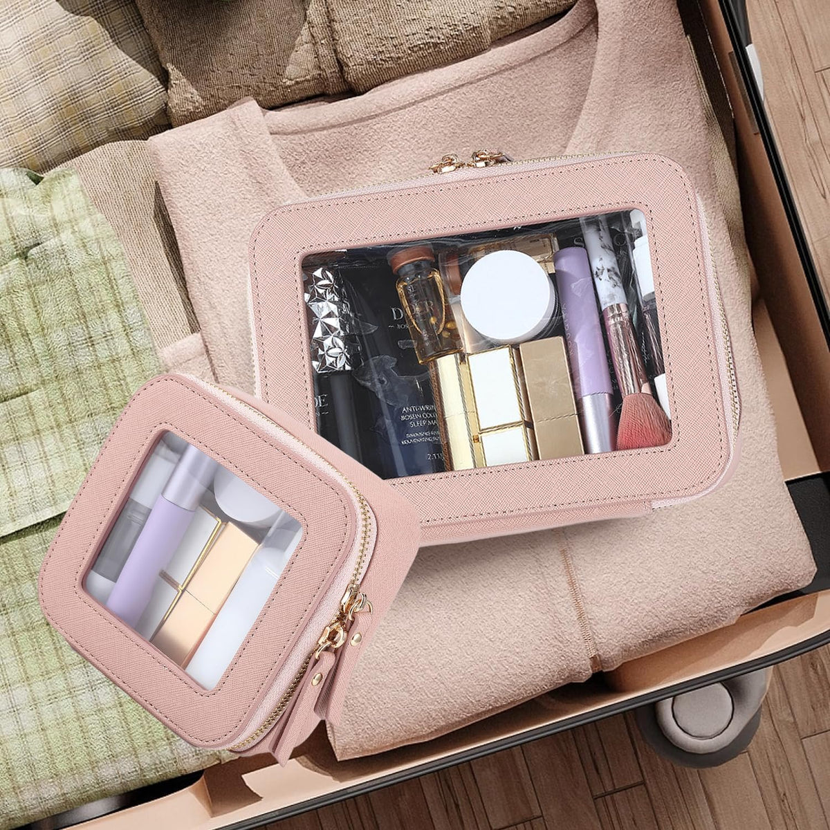 Clear Makeup Bag with Mini Cosmetic Bags,Travel Toiletry Bags for Women,Portable Cosmetic Bags Case, Transparent Waterproof Cosmetic Organizer Storage Bags for Women Men