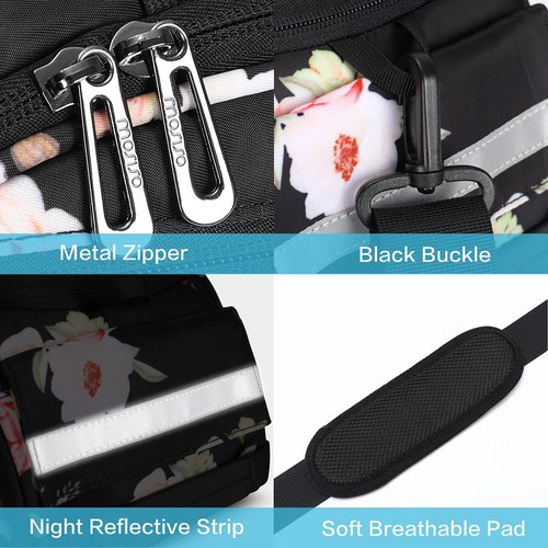 MOSISO Bike Rack Bag, Peony Waterproof Bicycle Trunk Pannier Rear Seat Pouch Cycling Bike Carrier Backseat Storage Luggage Saddle Shoulder Bag, Black