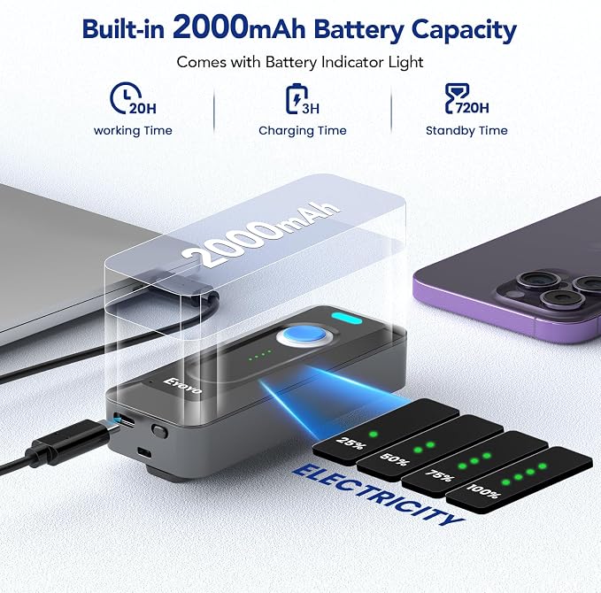Eyoyo 2D Bluetooth Barcode Scanner: Portable QR Scanner