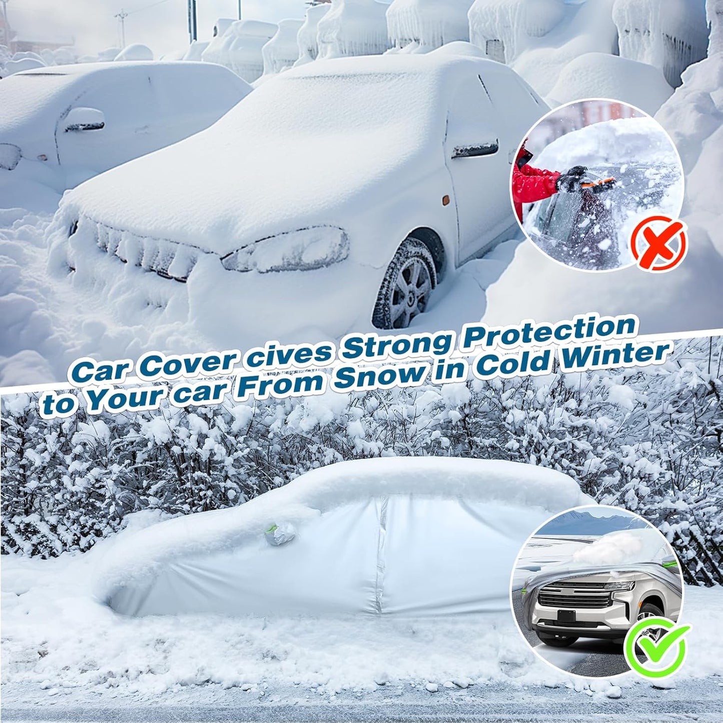 TUCAREST 6-Layers Heavy Outdoor Pickup Full Car Cover Hard Shell Zipper Design Waterproof All Weather Weatherproof UV Sun Protection Snow Dust Storm Resistant with Straps (Fit for UP to 213"-237")