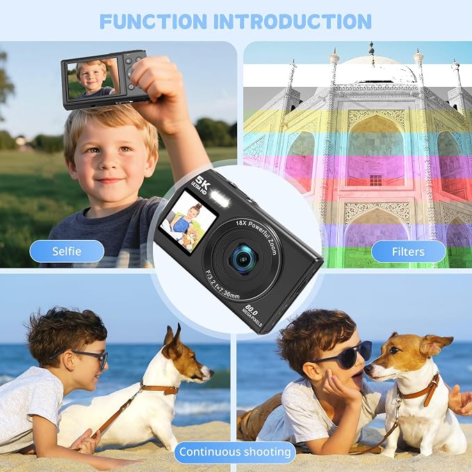 5K Digital Camera for Photography, 80MP Dual Screen Vlogging Camera for YouTube