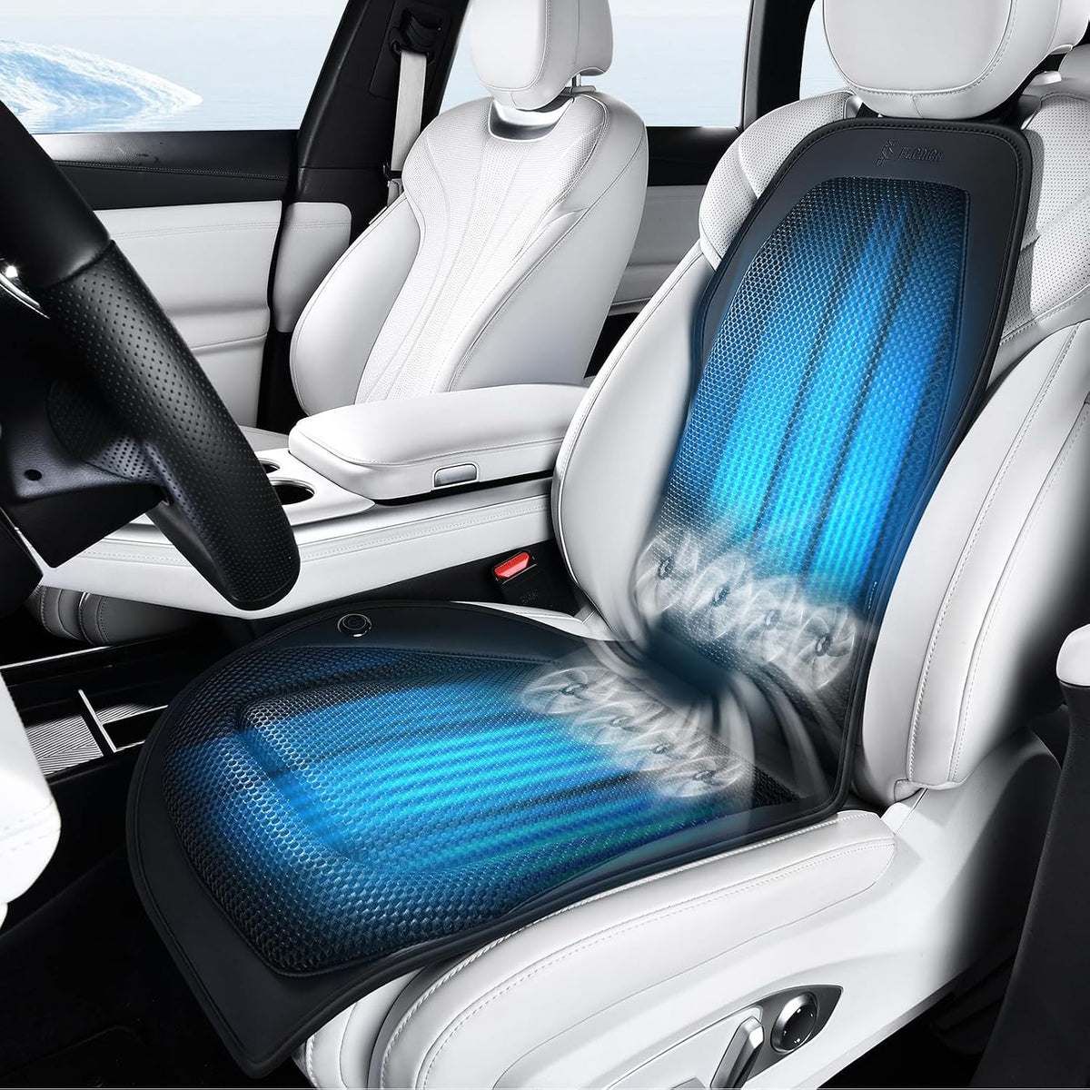 FLORICH Cooling Car Seat Cover Front Seat with Blowing&Suction, 12V-24V Ventilated Car Seat Cushion with 8 Turbo Fans, 3-Speed Adjustable Universal Fit Breathable Car Cushion for Summer Driving-Black