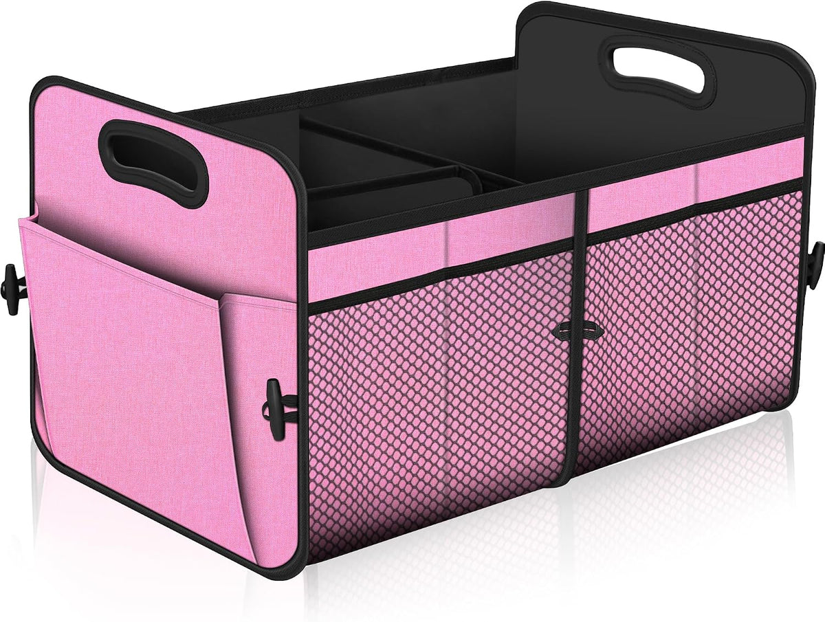 Femuar Car Trunk Organizer,Car Storage Organizer with 72L Large Capacity Waterproof Collapsible and 11 Pockets,Trunk Organizer for Car Suv/Jeep/Sedan, Large Size, Pink
