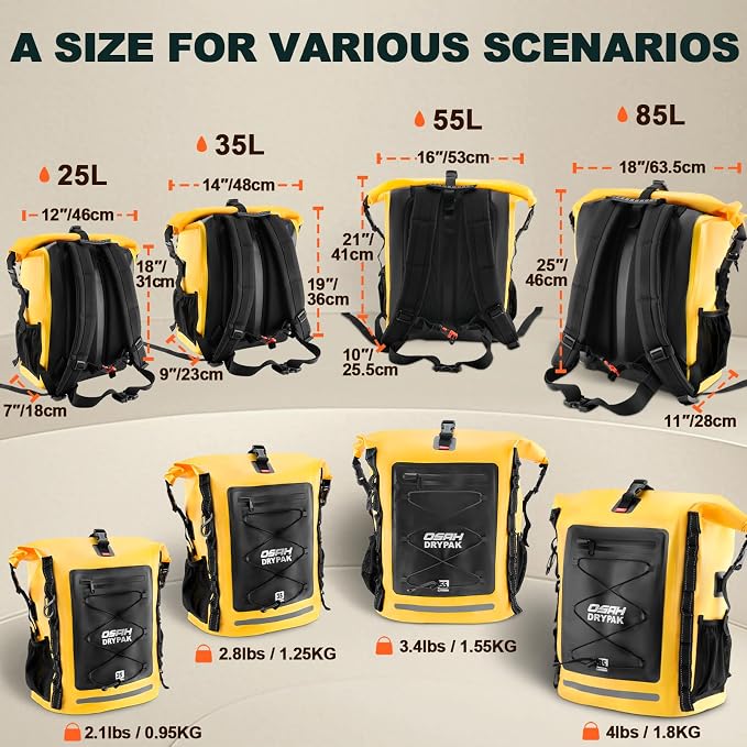 OSAH DRYPAK Waterproof Backpack Dry Bag 35L/55L/85L – Heavy Duty Roll-Top