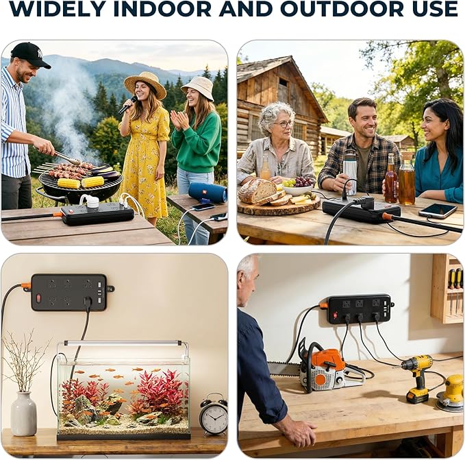 Outdoor Power Strip Weatherproof, IPX6 Waterproof Surge Protector with 6 Wide Outlets and 2USB A&2USB C, 1625W/13A, 6FT Extension Cord, Wall Mountable for Indoor Outdoor, UL FCC Listed