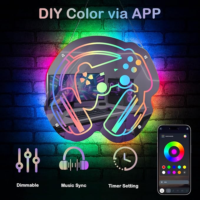 Gaming Neon Sign Smart Mirror LED Light with APP Control and Music Sync Color-Changing Gamer Wall Sign for Game Room Bedroom Man Cave Cool Game Gifts for Teens and Players