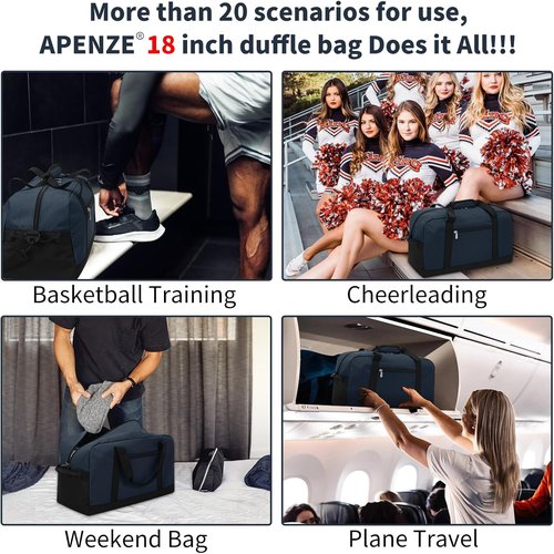 Apenze Small Gym Bag - 18-Inch Navy Blue Carry-On Duffel for Weekend Travel