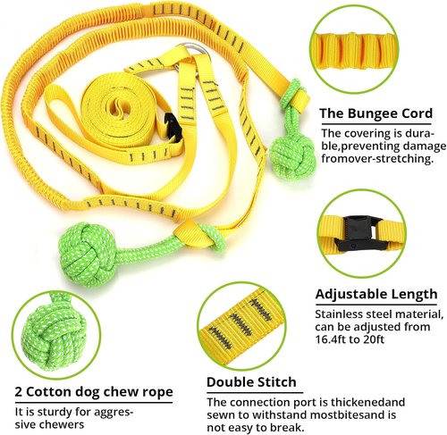 Dog Hanging Bungee Tug Toy - Interactive Tug-of-War for Small to Large Dogs | Durable Retractable Rope with 2 Chew Toys