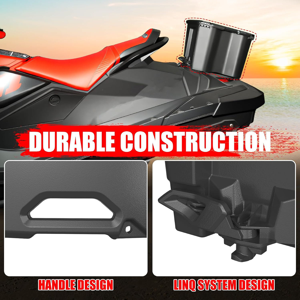 7.8Gal/30L Rear Cargo Box for Can-Am Maverick X3 MAX, Commander | Waterproof Rear Bed Tool Storage Modular Box for Can Am Maverick Trail, Ski Doo, Defender Accessories, Replacement #715006830