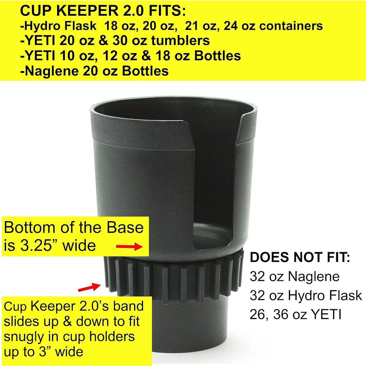 Gadjit Cup Keeper 2.0 (2 PK) Cup Holder Adapter w/Beverage Band Expander fits into car Cup Holders 2.5-3" Wide for Hydro Flasks Yeti Tumbler 20-30 oz, Coffee & Travel Mugs up to 3.25" diameters (Tan)