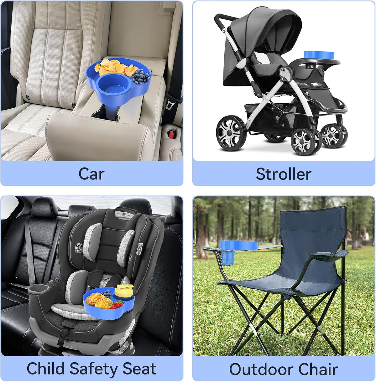 Car Seat Snack Tray for Kids: Kids Car Seat Tray with Cup Holder, Toddlers Road Trip Essential, Travel Snacks Food Plate for Stroller, Boosters with a Cup Holder 1PCS (Blue)