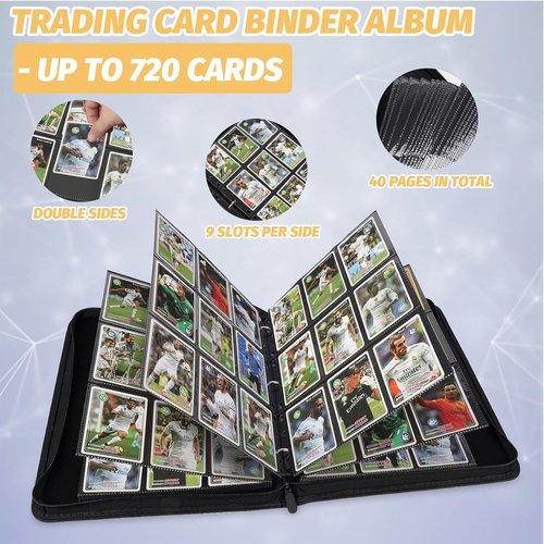 GERMUN 9 Pocket Card Binder - Premium Zip Trading Card Album for MTG, TCG & Sports Cards | Grey, 720 Double-Sided Pockets