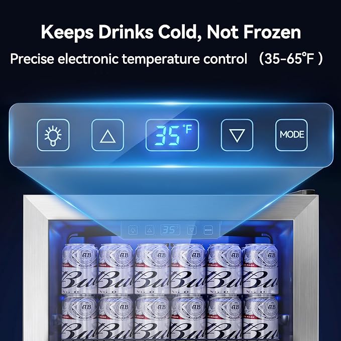 Tehanld 2.5 Cu.Ft Beverage Fridge, Glass Door Mini Fridge, Silver, 96 Can | Adjustable Shelves for Wine & Beer, Digital Temp, Holds Up to 96 Cans, Freestanding for Home & Office
