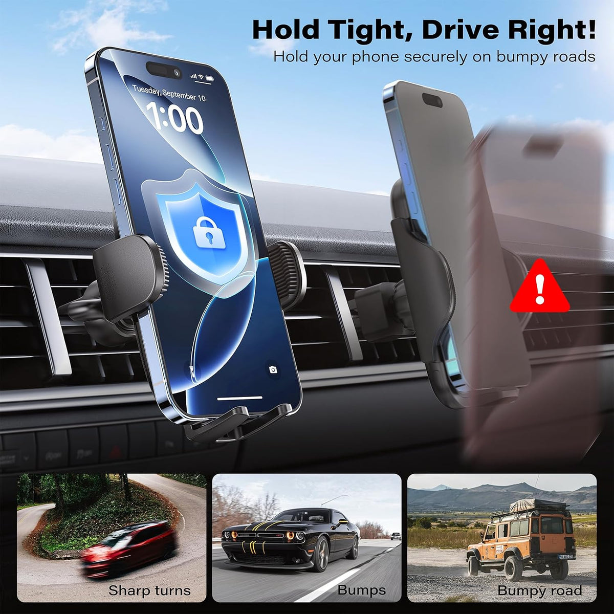 APPS2Car Car Phone Holder Mount, Strong Suction Dashboard & Windshield Phone Holder for Car, Hands-Free, Compatible with iPhone Samsung All Phones, Ideal for Delivery & Uber Drivers, Fleet Vehicles