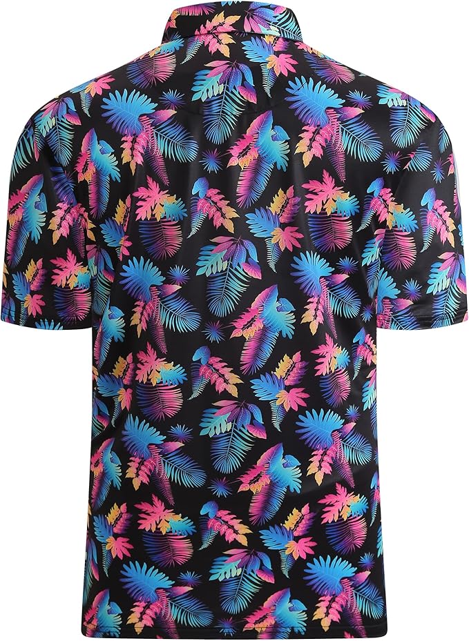 Esabel.C Golf Shirts for Men Dry Fit Performance Short Sleeve Print Moisture Wicking Collared Shirt