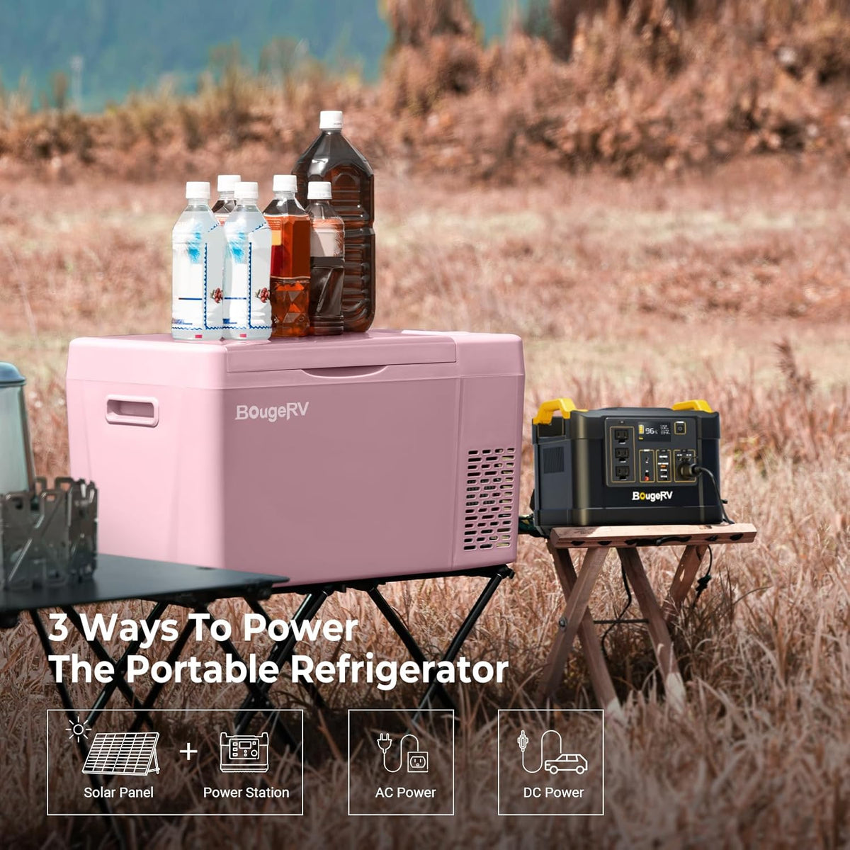 BougeRV Pink 23Quart Portable Refrigerator, 12 Volt Fridge 22L, Portable Freezer Compressor Cooler 12/24V DC 110~240 Volt AC for Truck Van RV Camper -8℉~50℉