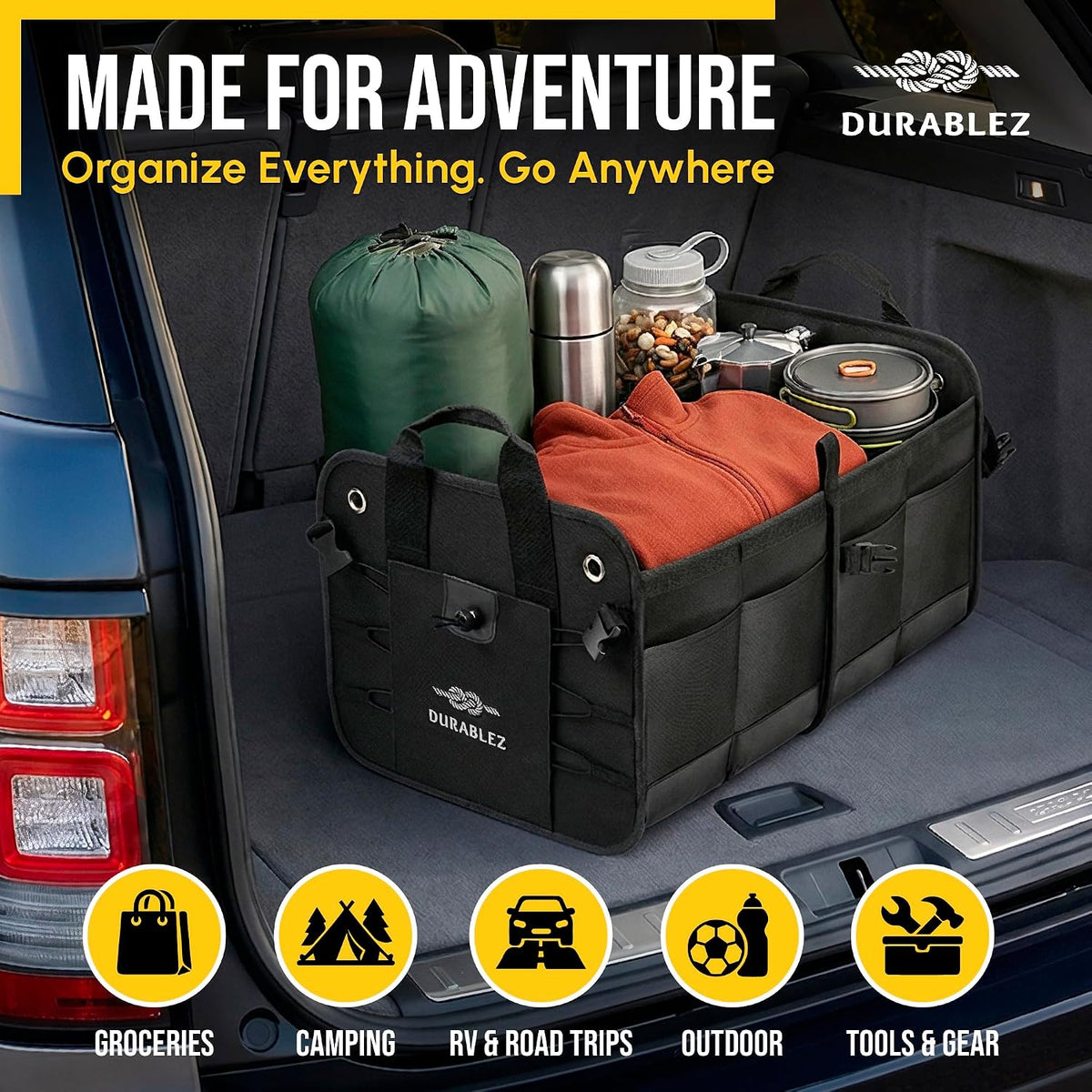 Car Trunk Organizer for SUV, Truck, Sedan, Minivan, and Van, Black
