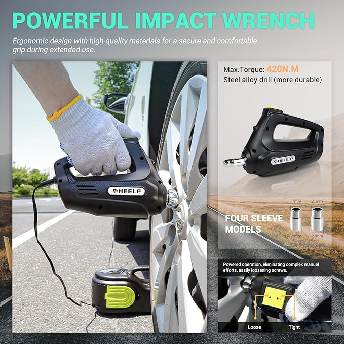 E-HEELP Electric Car Jack Kit 5T 12V Hydraulic Tire Jack with Double Cylinder Air Pump & LCD Touch Screen & Impact Wrench Portable Car Lift for Tire Changes and Roadside Emergencies