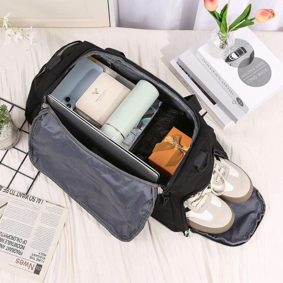 Skiennix Personalized Travel Duffel Bag - Custom Letter Oxford Cloth Gym Bag with Wet Pockets | Ideal for Men & Women