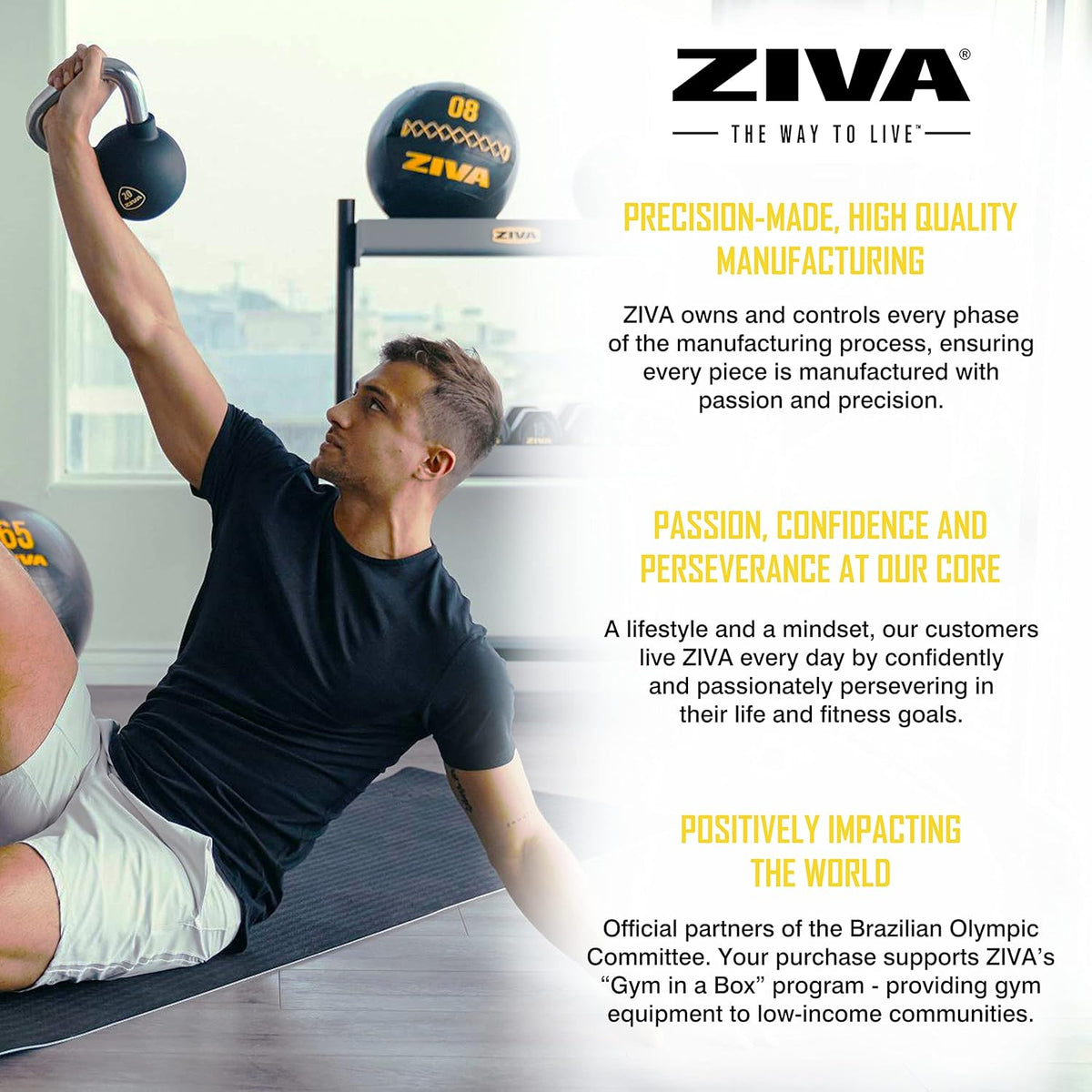 ZIVA Premium Kettlebell - Commercial Grade Rubber Urethane Coated Weights for Home Gym | 5-50 lbs