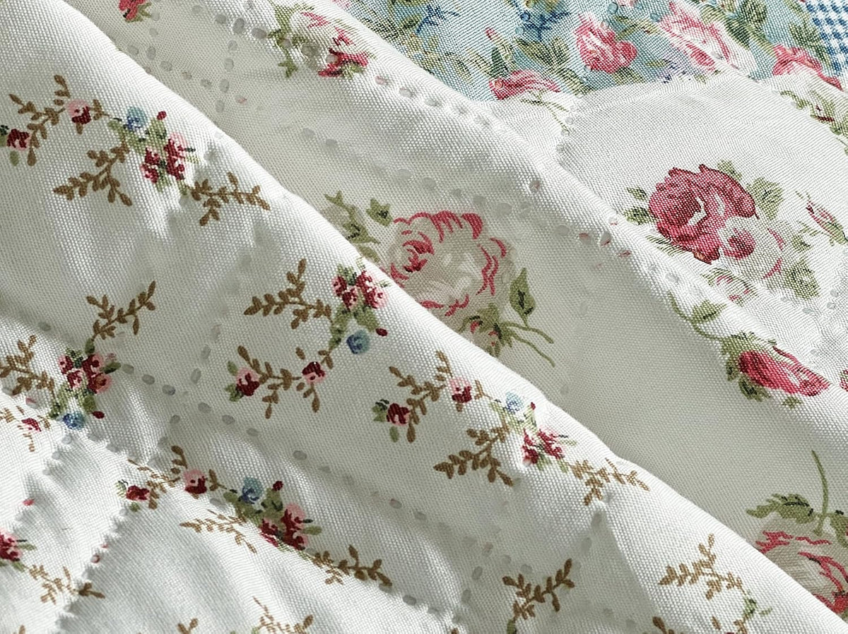 Brilliant Sunshine Pink Rose & Blue Check Couch Armrest Cover, 35"×13"