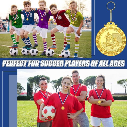 Misdary 36 Pcs Soccer Award Medals - Gold Trophies with Red, White & Blue Stripes Ribbon for Kids