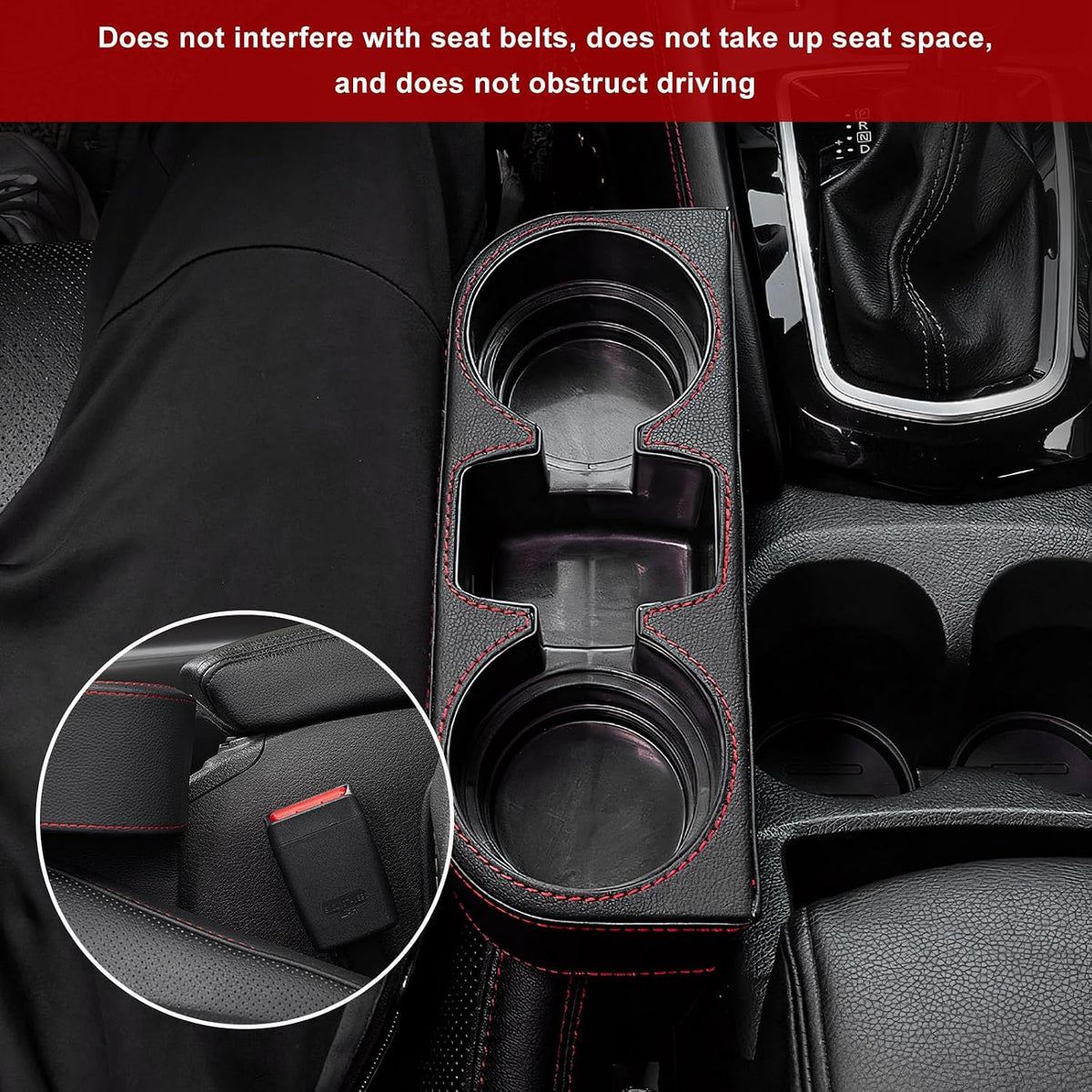 Car Cup Holder Gap Filler Organizer, Multifunctional Car Console Side Organizer with 2 Cup Holders, Leather Seat Gap Filler Portable Drink Holders Storage Box for Most Vehicles (Black)