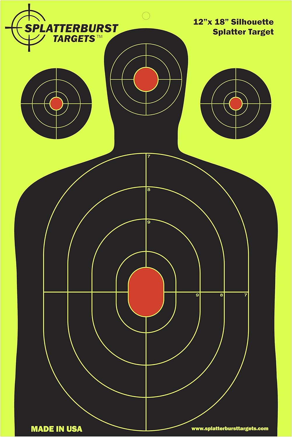 Splatterburst Targets - Silhouette Splatter Target - Bright Fluorescent Yellow for Easy Shot Visibility - 12 x 18 Inch