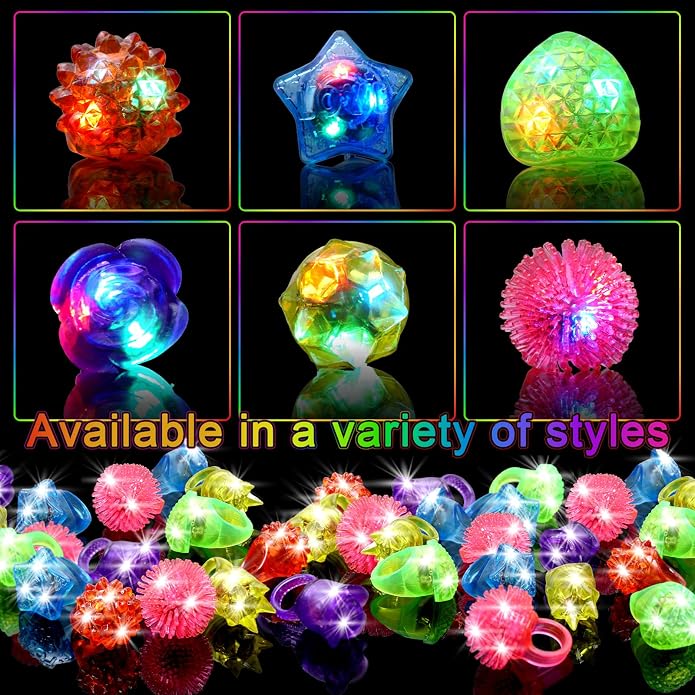 OLUPP Light Up Rings, Glow In The Dark Party Supplies, 6 Style Flashing Glow In