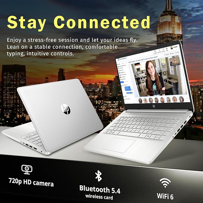 HP Stream 14" HD Laptop, Intel Processor N150, 16GB RAM, 128GB UFS, Intel Graphics, Webcam, Wi-Fi 6, Copilot, Fast Charge, Win 11, Silver (Renewed)
