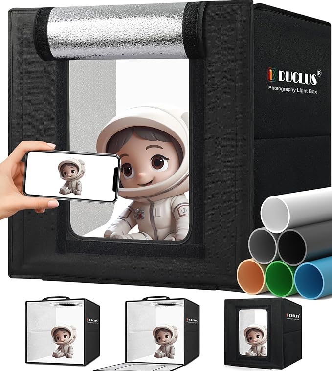 DUCLUS Light Box Photography, Portable Photo Studio Booth Box, 6 Backdrops