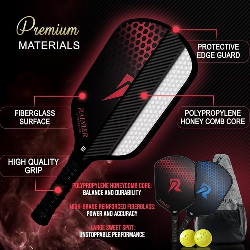 Fiberglass Pickleball Paddles Set of 2 - USAPA Approved | Includes 2 Rackets, 2 Balls & Sling Bag