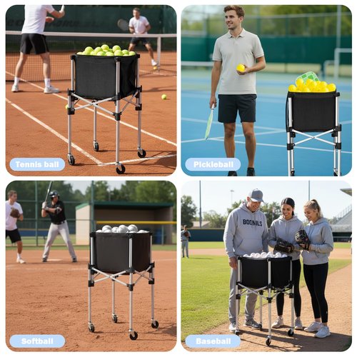 NEESEEYEE Retractable Tennis Ball Hopper Holds 180 Balls, Upgraded Tennis Ball Basket, Easy to Use Without Installation for Tennis Training and Teaching