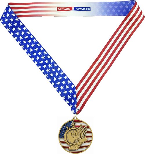 Decade Awards Patriotic Track & Field Medal - Gold, Silver, Bronze | Stars & Stripes Neck Ribbon | 2.75 Inch