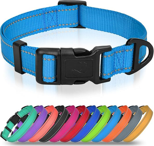 Joytale Large Dog Collar, Reflective and Adjustable Nylon Pet Collar with Quick-Release Buckle for Large Dogs, Sky Blue, L
