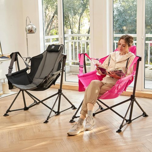 Ever Advanced Padded Oversized Hammock Chair - Compact Heavy-Duty Swing with Storage Pockets | Supports 400lbs, Pink