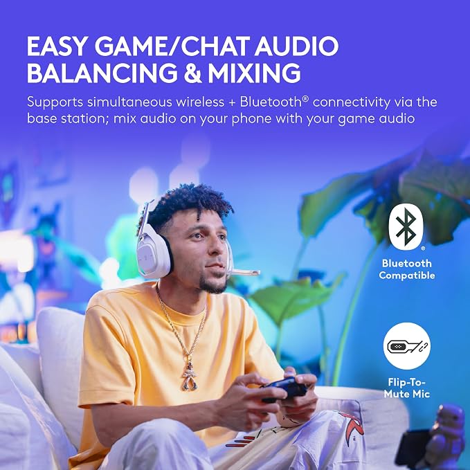 Logitech G Astro A50 X Multi-Platform Wireless Gaming Headset - White | For PS5, Xbox, PC, Switch - PLAYSYNC Video & Audio Switcher, HDMI 2.1 4K 120Hz VRR, 24bit/48kHz, <24hr Battery, 2.4GHz & BT