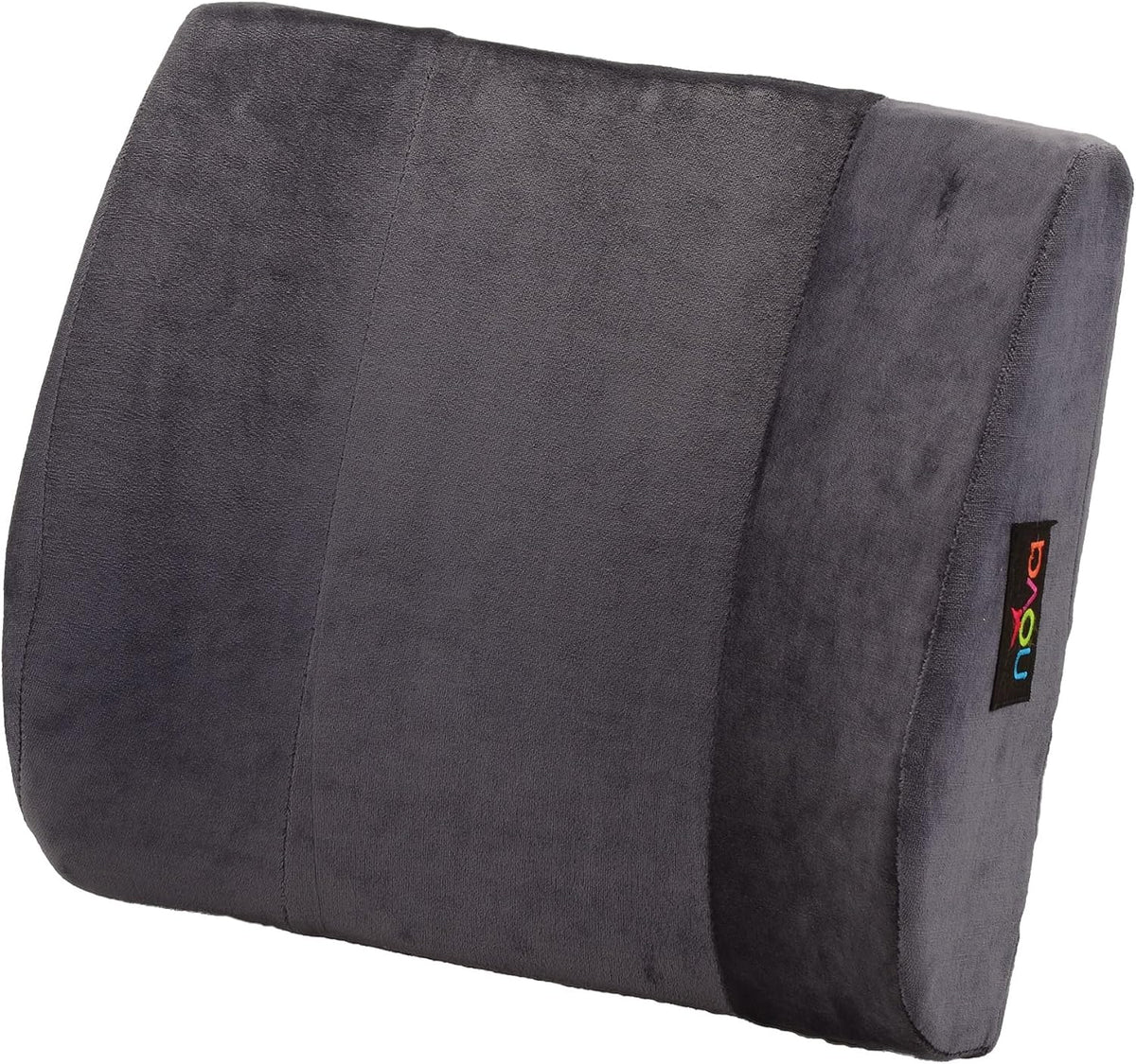 NOVA Lumbar Back Cushion – Contoured High-Density Foam Back Support Pillow for Office Chair, Car, Plane & Wheelchair, Adjustable Strap, Removable Washable Velour Cover, Charcoal Blue (14” x 13”)